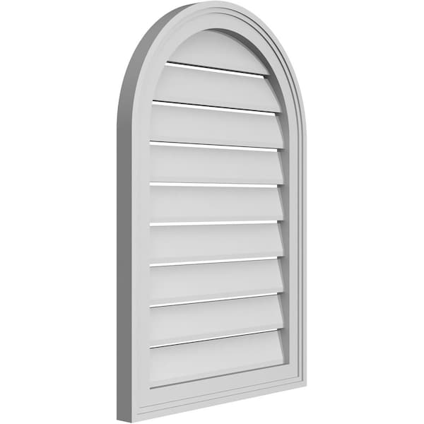 Round Top Surface Mount PVC Gable Vent: Functional, W/ 2W X 1-1/2P Brickmould Frame, 20W X 30H